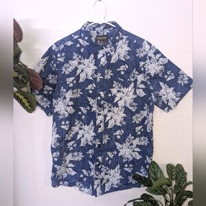 No Boundaries Men's Blue and White Hawaiian Shirt Sz L